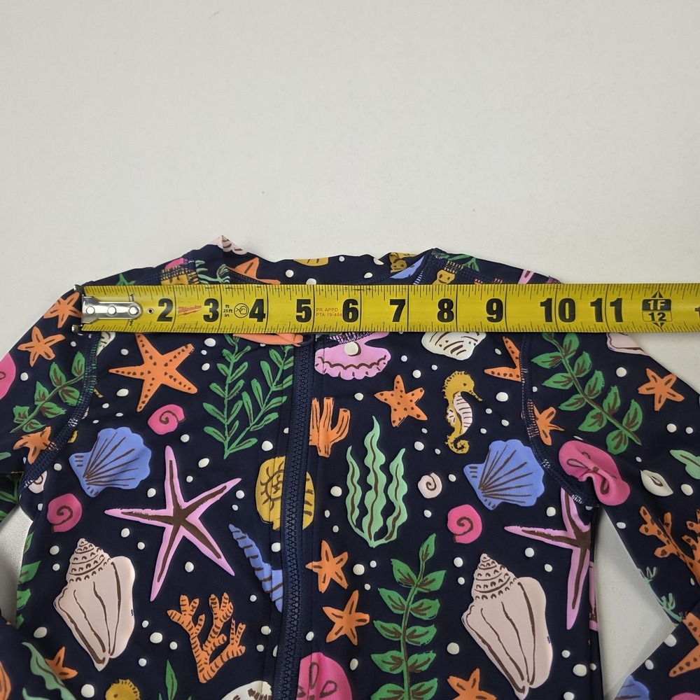 Quince Swimsuit Kids 5T Blue Long Sleeve Zip One Piece Navy Seashells Print - Picture 5 of 10